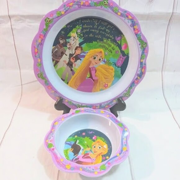 Disney Collection Walt Disney Melamine Tangled Lunch Plate 9.5"and Bowl - Picture 1 of 9